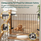 Cumbor 29.2–43" Baby Gate for Stairs, Wall-Mounted (Drill Required), Expandable No Bottom Bar Dog Gate, Auto Close Extra Wide Walk Thru, Pet & Toddler Proof Gate, Top & Bottom of Stairways (Brown)