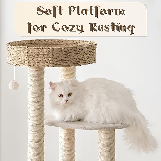 Modern Cat Tree, 39" Tall Cat Tree Tower for Cats, Cat Condo with Scratching Posts, Multi-Level Solid Wood Tower & Top Perch, Cat Furniture for Big Cats