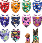 10pcs Halloween Dog Bandanas for Medium Breed Kerchief Triangle Bibs Scarves Pumpkin Bats Ghost Spider Owls Pattern for Girl Boy Grooming Costume