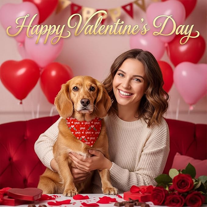 Abbylike 50 Pcs Valentines Day Dog Bandanas Bulk Red and Pink Bandanas for Dogs Triangle Kerchief Bibs Scarf for Pet Romantic Costume Photo Props Accessories Pet Shops Groomers (25.6 x 17.7 x 17.7)