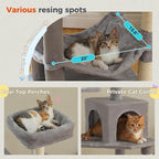 PEQULTI 56.3'' Cat Tree for Indoor Cats, Multi-Level Cat Tower with 2 Top Perch, Cat Condo, Hammock and Sisal-Covered Scratching Post, Grey