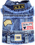 Cool Dog Jean Jacket Small Puppy Outfits Frenchie Clothes Denim Coats for Small Medium Dogs Cats Boys Girls Pet Vest Dog Shirt Clothing Doggy Costume (Blue Print, S（Suggest 4-6 lbs）)