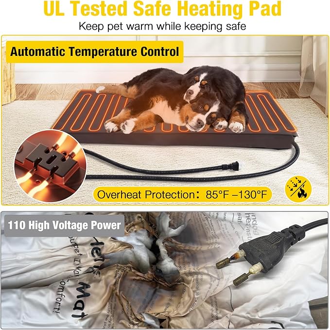 Aivituvin Heated Dog House Outdoor 45" Large Dog Kennel with Metal Frame Insulated Indoor Dog Cage for Small Medium Large Dogs with Heater and Insulated Liner Grey