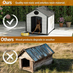 Indoor Outdoor Dog House Weatherproof for Small Medium Dogs, Resin Plastic Pet House with Flip Lid and Elevated Floor, Easy Assembly (45" Large Dog House)