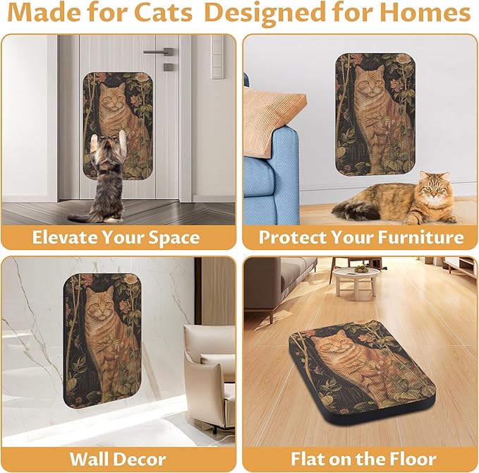 Art Cat Scratcher, Wall-Mountable Cat Scratching Board, Cat Wall Scratcher 16.7x11x1 Inch Cat Scratch Pad and Cat Scratchers for Indoor Cats Toy Furniture Protector(Orange cat)
