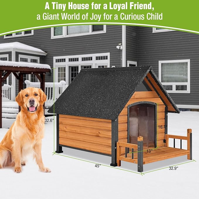 GUTINNEEN Heated Dog House for Outside Dog Kennel with Insulated Line and Heating Pad，Anti-Chewing Metal Frame Dog Shelter with Raise Floor and Waterproof Roof，Brown
