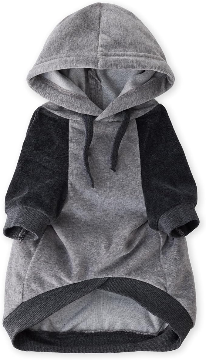 Cooper II Organic Cotton Velour Dog Hoodie Pet Coat for Small, Medium and Large Dogs, Heather Gray Color Block, X-Small (5-12 lbs)