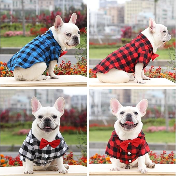 Tongcloud 3 Pack Plaid Puppy Cat Shirt Cute Dog Cat Shirts for Extra Small Dogs Cats Birthday Party Holiday Photos (Red, Blue & White, XXX-Large)