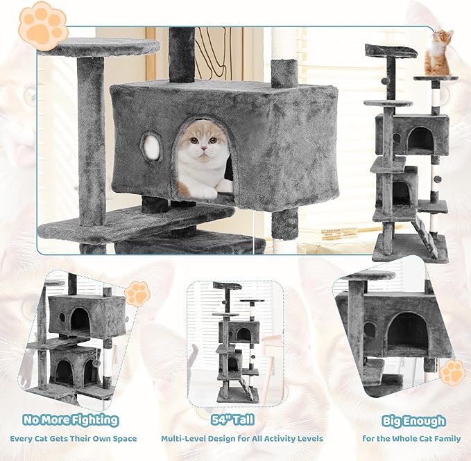 Cat Climbing Tower, Cat Jumping Platform Space Saving Cat Condo Pet Play House for Indoor Cats, 54", Ashy