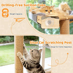 Cat Window Perch with Scratching Post, 46" Adjustable Tall Scratching Posts & Suction Cup – Gray Fluffy Cusion, Multi-Level Perch for Climbing, Bird Watching, Play, Supports 45 lbs (Drilling-Free)