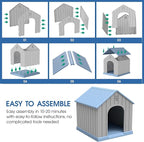 Fancyango Dog House Outdoor Indoor, Weatherproof Insulated Dog House with Elevated Floor and Air Vents for Small to Medium Dogs,Easy Clean and Assemble (Blue, 36.2''L×38''W×38''H)