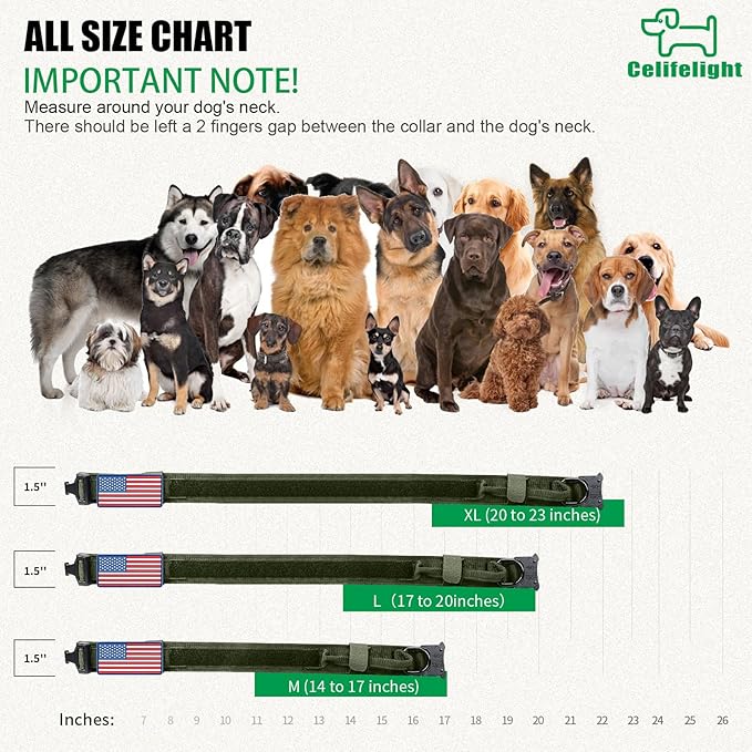 Tactical Military Dog Collar - Adjustable Nylon, Heavy Duty Metal Buckle with Handle for Training, Patches (Green, XL)