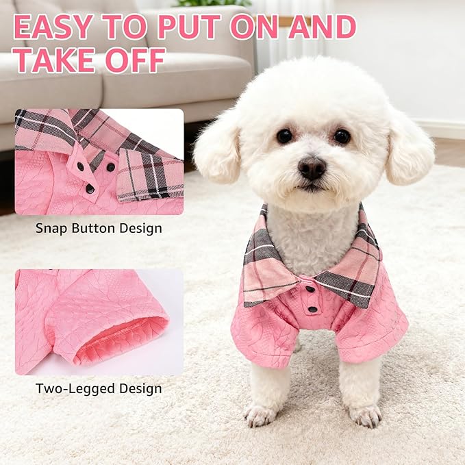 SCENEREAL Dog Sweaters for Small Medium Dogs, Pet Hoodie Sweatshirts Winter Knitted Pullovers with Fashion Shirt Collar, Puppy Clothes Cold Weather Coats, Pink L