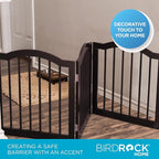 INTERNET'S BEST Arched Top Dog Gate | 3 Panel, 24" H Wooden Pet Barrier for Dogs or Cats | Freestanding Folding Room Divider for Doorways, Hallways, Stairs, and Porch | Portable, Extra Wide | Espresso