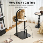 34" Modern Cat Tree Furniture, Minimalist Metal Frame Cat Tower with Wood Platforms, Washable Cushion & Scratching Post, Stylish Cat Condo for Indoor Cats, Classic Black