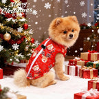 Idepet Pet Dog Cat Coat with Leash Anchor Color Patchwork Padded Puppy Vest Jacket Teddy Chihuahua Costumes Pug Cloth XS S M L(X-Small,Red-Santa&Reindeer)