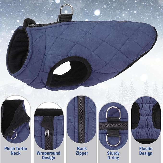 SCENEREAL Winter Dog Vest Coat with Harness Built In, Warm Puppy Jacket for Small Medium Dogs, Cold Weather Coat with Zipper, Fleece Puffer Vest Windproof Snow Clothes