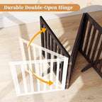 24”H Freestanding Wooden Pet Gate, Dog Gate for Stairs, Doorways, and Hallways, Step Over Foldable Pet Fence for Indoor Use, Support Feet Included, 60 inch Wide 3 Panels, Espresso