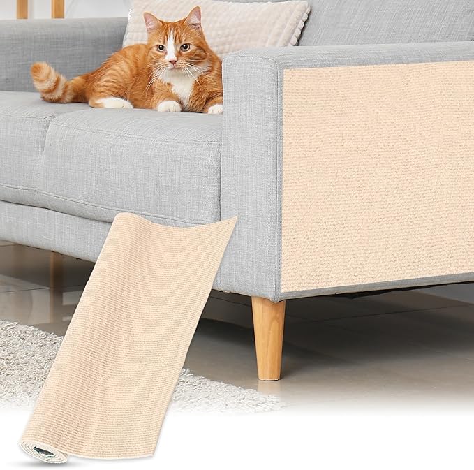uxcell Self-Adhesive Cat Scratching Mat, 1 Roll 39.4" x 23.6" Couch Protector from Cat Claws for DIY Sofa, Wall, Doors, Cut Anti Cat Scratch Pad Carpet Mat, Khaki