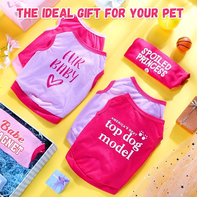 Jexine 6 Pack Chihuahua Dog T Shirt Girl Dog Puppy Clothes Breathable Outfit Pet Costume Summer Cat Clothes Dachshund Puppy Accessories Printed Shirts(Medium)