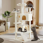 54 Inches Cat Tower Condo Furniture, Cat Tree for Indoor Cats, Cozy Hammock and Sisal Scratching Posts, Multi-Level Durable Cat Tree for Kittens Pet House Play, Detachable, Beige