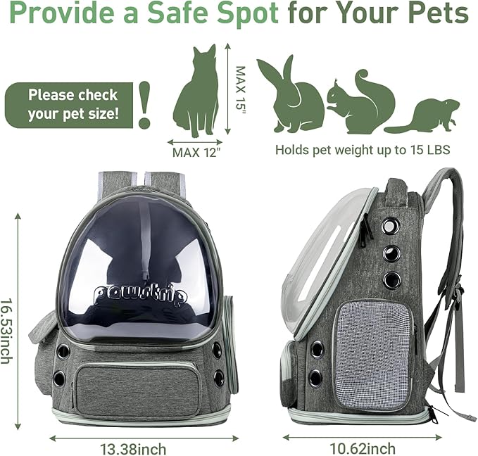 Pawstrip Cat Backpack Carrier with Large Space Bubble Window, Airline Approved Breathable Pet Carrier for Small Dogs Cats up to 15lbs, Foldable for Travel Hiking & Outdoor Use