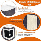 2 Pack Cat Houses for Indoor Cats - Large Cat Bed Cave with Scratch Pad and Fluffy Ball, Foldable Cat Hideaway Condo with Reversible Cushion for Multi Small Pet, Dark Grey
