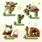 Cactus Cat Tree for Indoor Cats, 27.5'' Small Cat Tower with Cozy Condo, Wide Top Perch Multi-Level Climbing and Lounging Space, Brown
