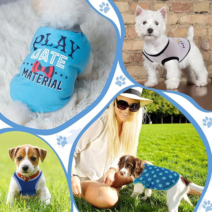 Sadnyy 6 Pack Winter Dog Shirt Boy Pet Clothes Doggy Tee Tank Top Kitten Shirts with Letters for Small Medium Dogs Cats Soft Cozy Chihuahua Vest Apparel for Dog Cat Puppy(X-Small)