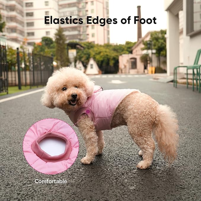 Fleece Lining Dog Hoodie with Harness Built in,Extra Warm Medium Dog Jacket in Winter Doggie Coats with Hooded,Light Pink XL