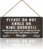 Do Not Knock Baby Sleeping Sign for Front Door, Double-sided PVC Rustic Please Do Not Ring Doorbell No Soliciting Hanging Sign for Home, House, Office, Business