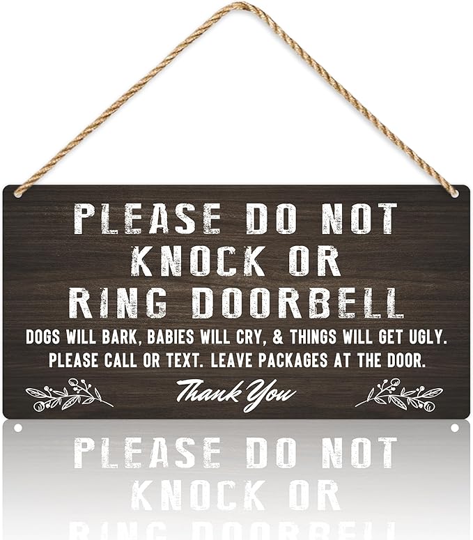 Do Not Knock Baby Sleeping Sign for Front Door, Double-sided PVC Rustic Please Do Not Ring Doorbell No Soliciting Hanging Sign for Home, House, Office, Business
