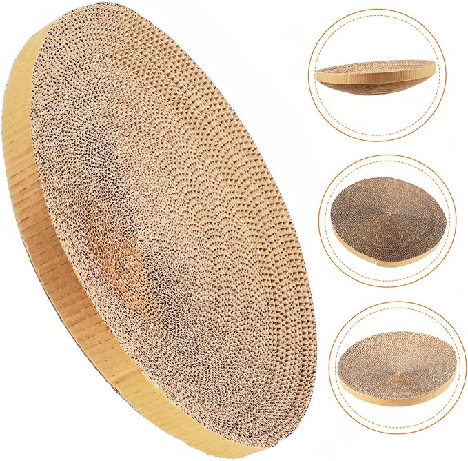 ABOOFAN Cat Scratch Board Replacement Core Round Corrugated Cardboard 14.43 Inch Durable Indoor Floor Cat Scratch Pad Refill for Kitten Play and Rest