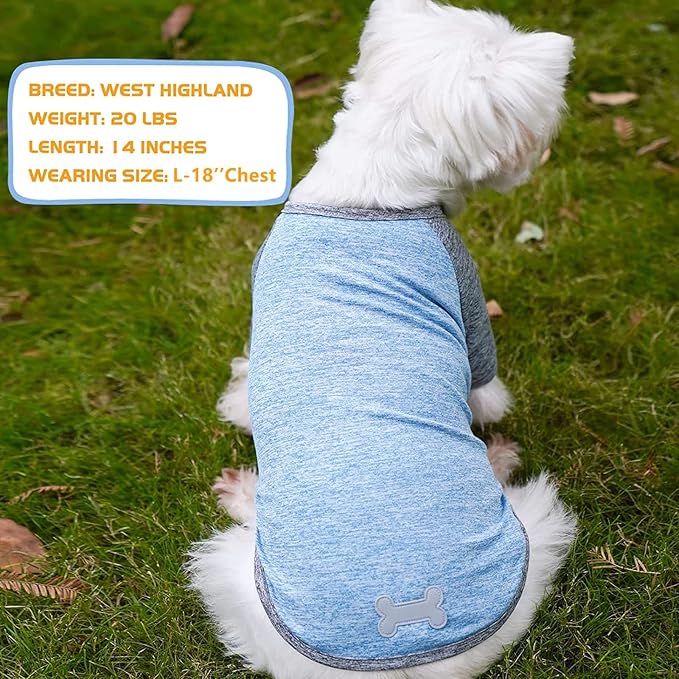 KYEESE 2Pack Dog Shirt with Sleeves, Lightweight Sun Protection Dog T Shirts for Small Dogs Boy, Breathable Pet Tank Top Reflective Dogs Clothes for Summer Outdoor Walking, Blue+Grey, L