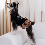 CuteBone Leopard Brown Dog Sweater Dress Wild Love Knit Turtleneck Puppy Sweater with Bowtie Harness Hole Pullover Winter Dress for Medium Dogs