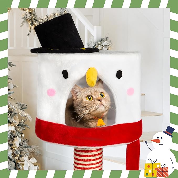 KAMABOKO Christmas Cat Tree Cat Tower with Cat Condos, 35" Multi-Level Top Perches, Sisal Ramp Scratching Posts, Cozy Basket, Hammocks, Large Cats Pet Activity Structure