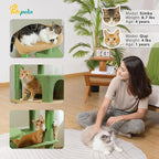 PETEPELA 45.7" Cat Tree for Indoor Cats, Cactus Cat Tower for Large Cats with Metal Frame Large Hammock (17.3"x15.3"), Cat Condo with (18.5"x13") Big Top Perch & 4 Sisal Covered Scratching Posts,Green