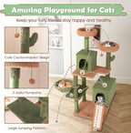 PETSITE 63 inch Cactus Cat Tree Tower, Multi-Level Cat Tower with Sisal Scratching Posts, Sisal Ladder, Hanging Balls, Cat Condos and Side Basket Bed, Cute Cat Tree for Indoor Cats