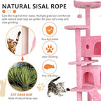 BestPet | 70" Cat Tree Tower | Pink | Sturdy, Easy to Assemble, Multi-Level Activity Center with Sisal Scratching Posts, Condos, Perches, Hanging Cat Toys, Observation Decks & Ladder
