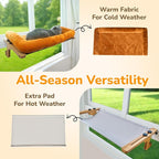[Ready to Gift] PURRHOUSE 45LBS Cat Window Perch with Bolster, Hammock Seat with Plywood & Metal Frame, Cat Bed for Windowsill, Bedside and Cabinet (Natural Wood & Brown Cushion, 24.8''W x 9.4''H)
