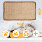 Cat Scratcher Mat,19.68 x 9.84 Inch Sisal Cat Scratching Pad Rug with Hook and Loop Sticky Cat Scratch Wall Mat Protect Carpet Sofa Floor Door