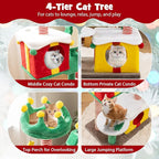 Tangkula 61 Inch Christmas Cat Tree, Multi-Level Tall Cat Tower with Sisal Scratching Posts & Board, 2 Gift Box-Shaped Cat Condos, Plush Padded Top Perch, Spring & Dangling Balls for Indoor Kittens