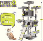 WEEWAY 68 Inches Multi-Level Large Cat Tree for Feline‌/Big Tower/Condo/Cozy Plush Kitty Perches/Fluffy Balls/Sisal Scratching Posts and Hammocks/Cave/Furniture Activity Center/Grey