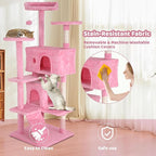 Large Cat Tree, 54 Inches Cat Tower Condo with Scratching Post for Indoor Cats, Wrapped Sisal Pole, Platform, Baskets & Dangling Toy, Pink