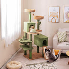 Tangkula Cactus Cat Tree, 63 Inch Tall Cat Tower with Sisal Scratching Posts, 2 Perches, 2 Cat Condos, Hammock, 2 Balls, Ramp, Washable Cushions, Green Cute Cat Tree Tower for Indoor Cats