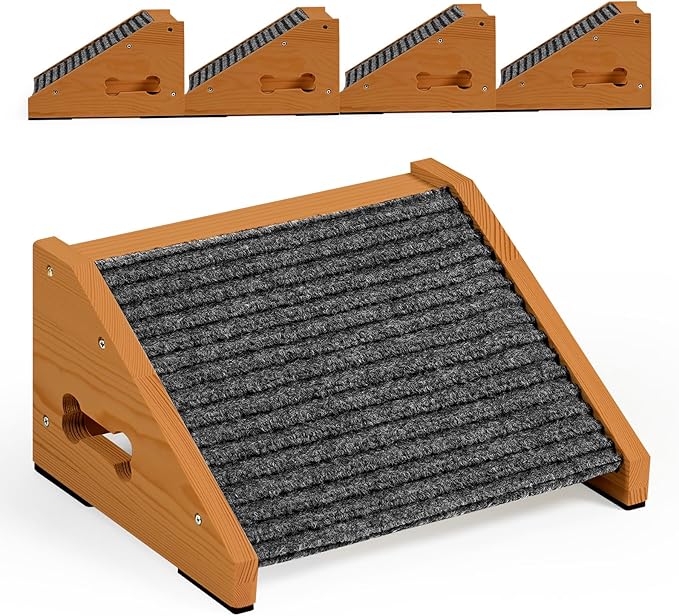 4 Pack Wooden Dog Ramp for Stairs Suits for Small Medium Dogs Cats, Pet Steps Stairs for Staircase for Dogs Cats Brown,Need Installation,13 * 9.8 * 5.1 inch