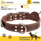 ADITYNA Heavy Duty Leather Dog Collar for Large Dogs - Soft and Strong Leather Collar for Walking, Training, Hunting, and Running (Large: Fit 17" - 23" Neck, Brown)