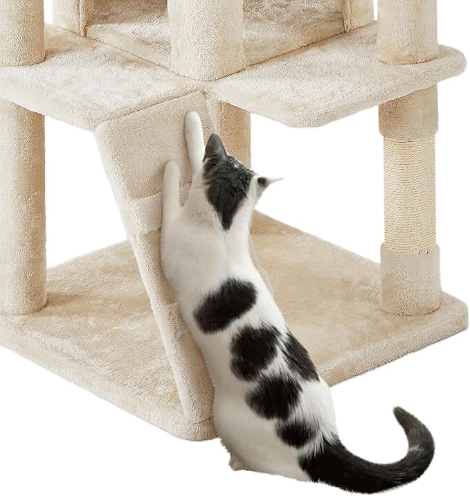 Topeakmart 70in Cat Tree, Multi-Level Cat Tower with Scratching Post Dangling Ball and Condos Cat Furniture for Indoor Cats, Beige