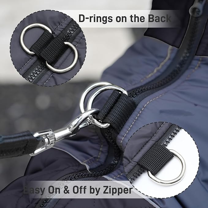 Warm Fleece Dog Coats for Medium Dogs,D-Rings Waterproof Puppy Jacket for Cold Winter,Black L