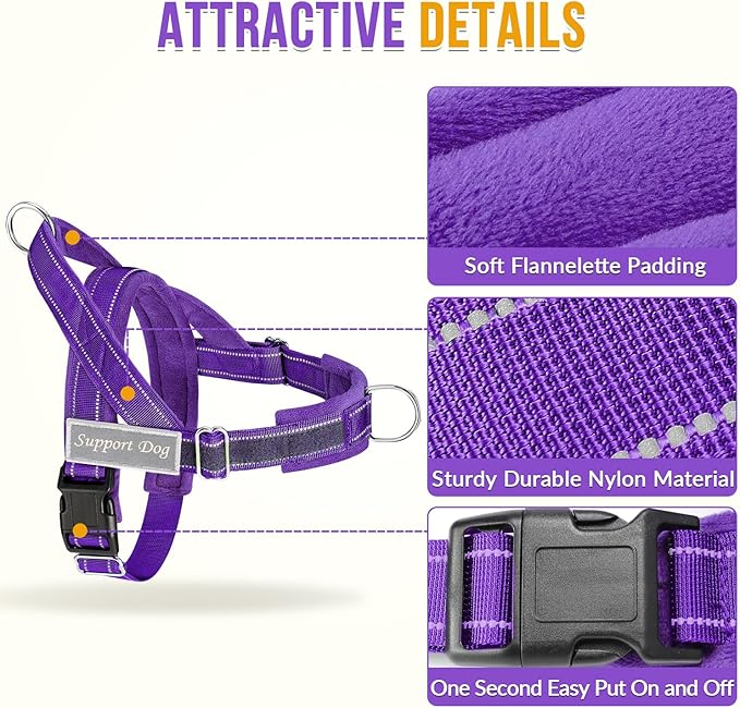 Lukovee No Pull Dog Harness & Leash Set - Heavy Duty Dog Vest Harness with Soft Padded for Medium Large Dogs, Adjustable Reflective Tactical Pet Harness for Easy Walk and Training (M, PU)